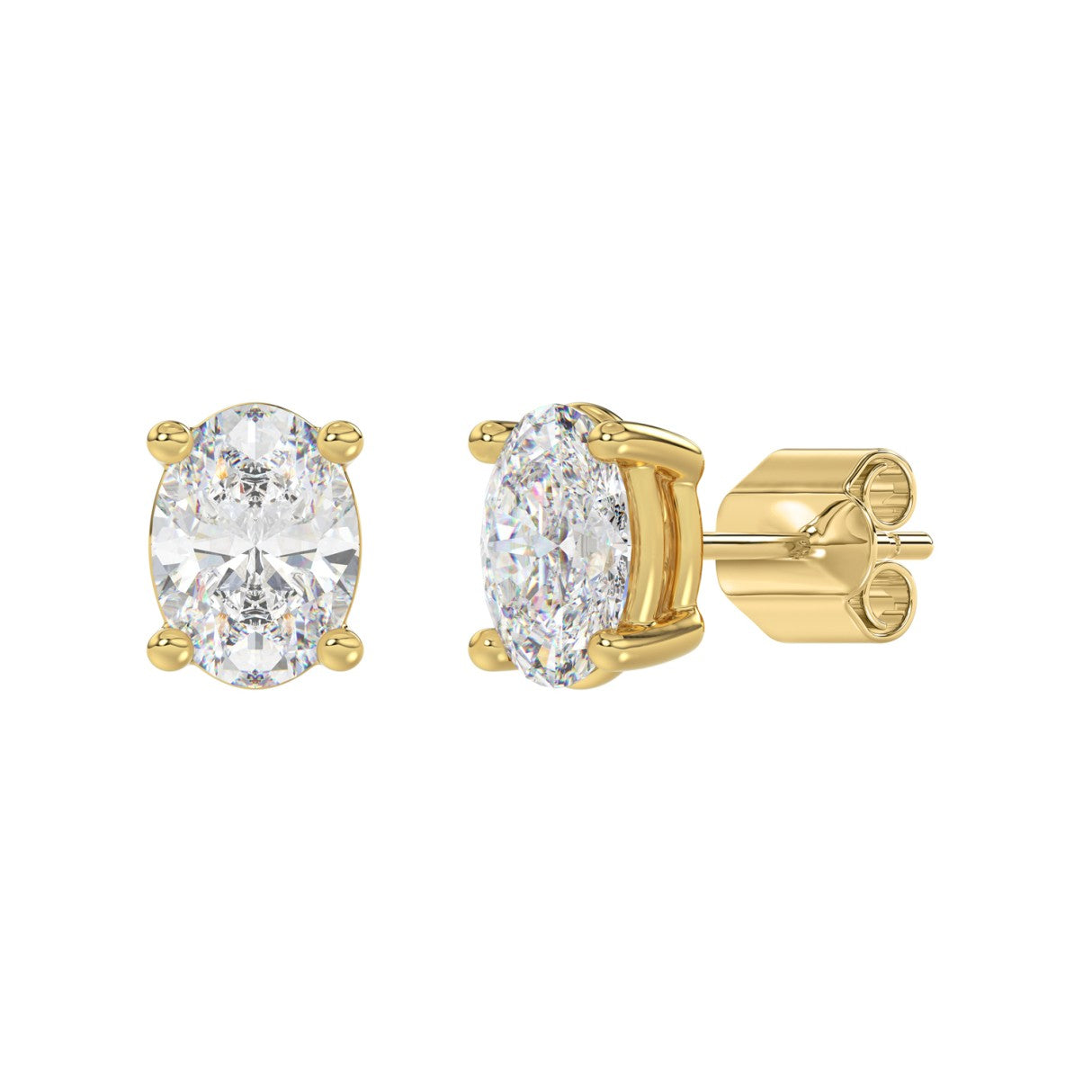 Lab Diamond 4-Prong Oval Stud Earring 14K Yellow Gold - 14K Yellow Gold - 4ct