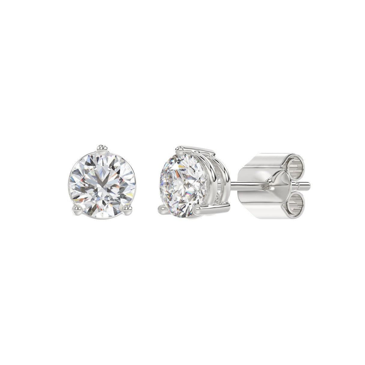 Lab Diamond 3-Prong Round Brilliant Stud Earring 14K White Gold - 14K White Gold - 2.5ct