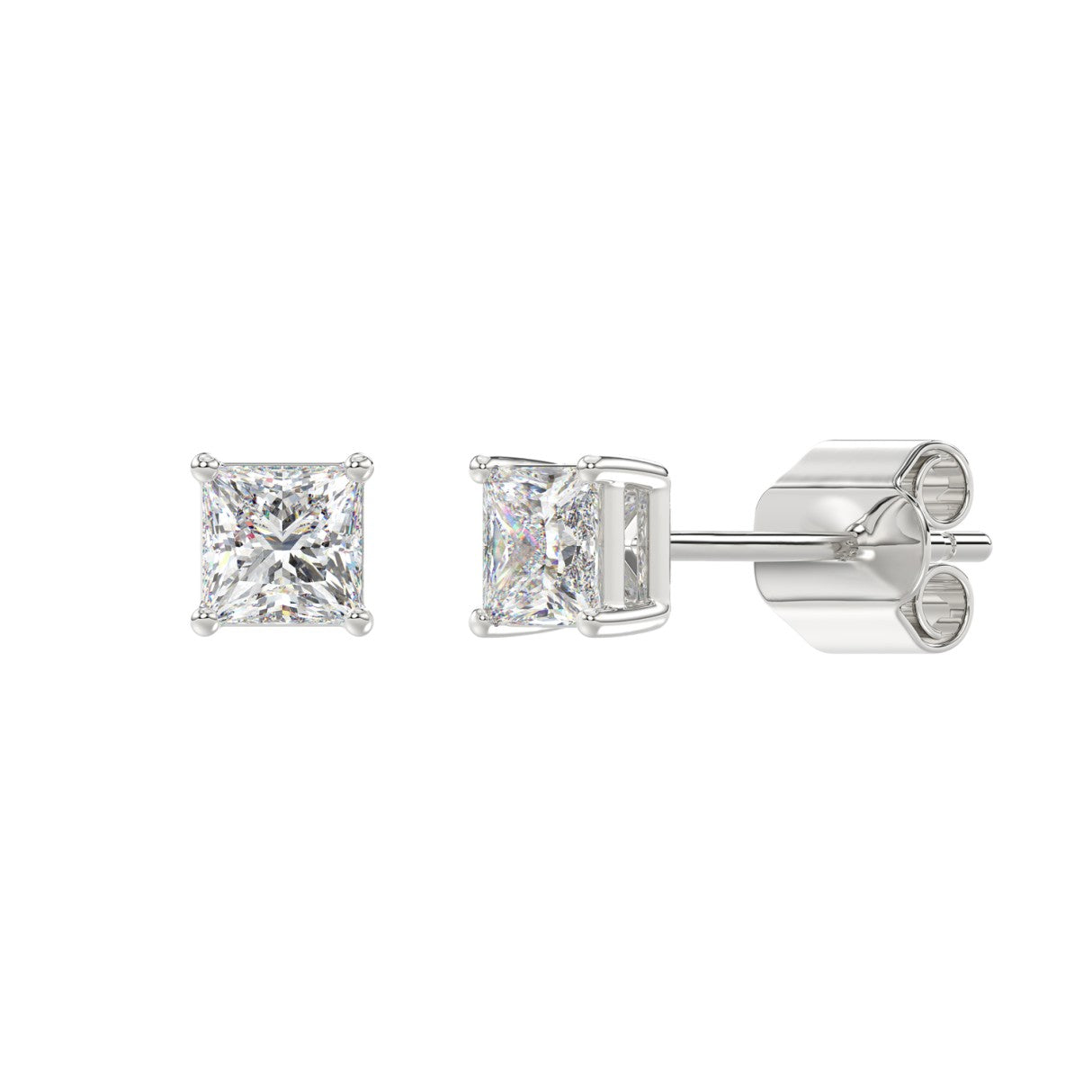 Lab Diamond 4-Prong Princess Stud Earring 14K White Gold - 14K White Gold - 1ct