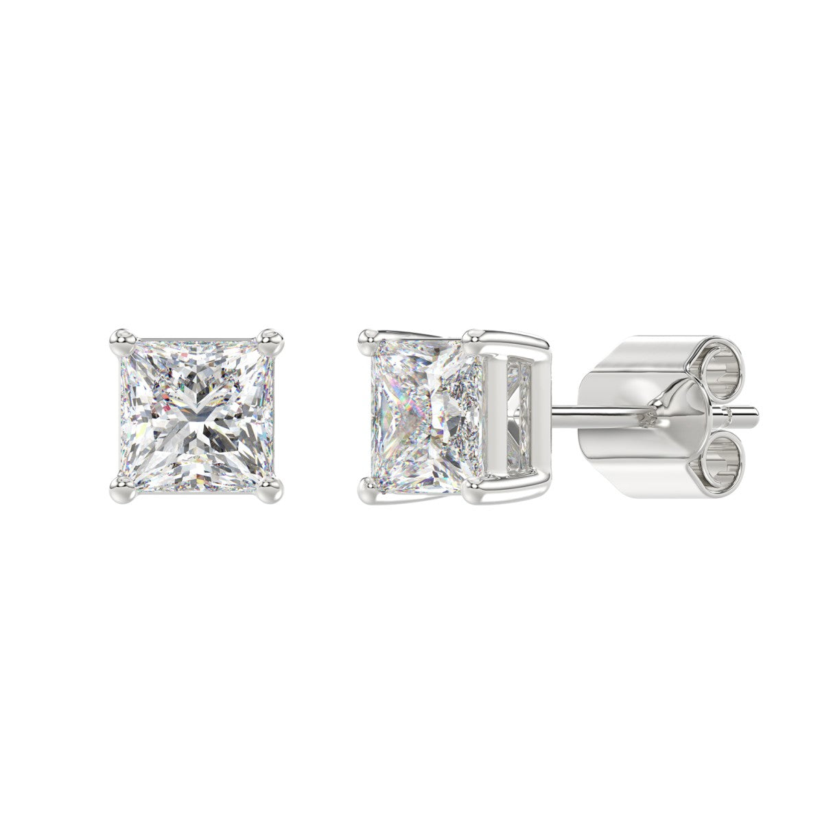 Lab Diamond 4-Prong Princess Stud Earring 14K White Gold - 14K White Gold - 2.5ct