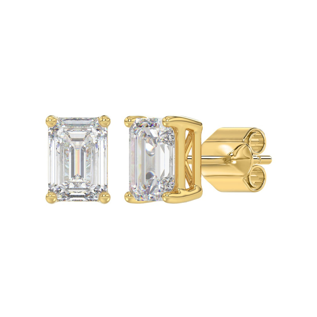 Lab Diamond 4-Prong Emerald Cut Stud Earring 14K Yellow Gold - 14K Yellow Gold - 3ct