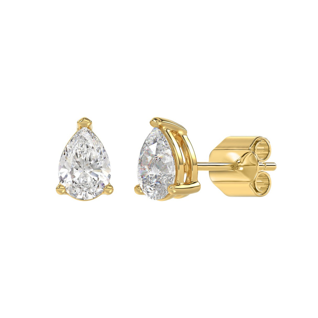 Lab Diamond 3-Prong Pear Stud Earring 10K Yellow Gold - 10K Yellow Gold - 2ct
