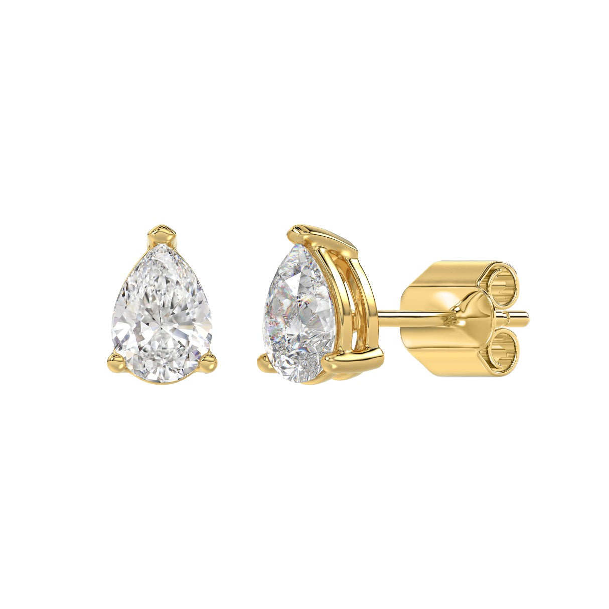 Lab Diamond 3-Prong Pear Stud Earring 10K Yellow Gold - 10K Yellow Gold - 2ct