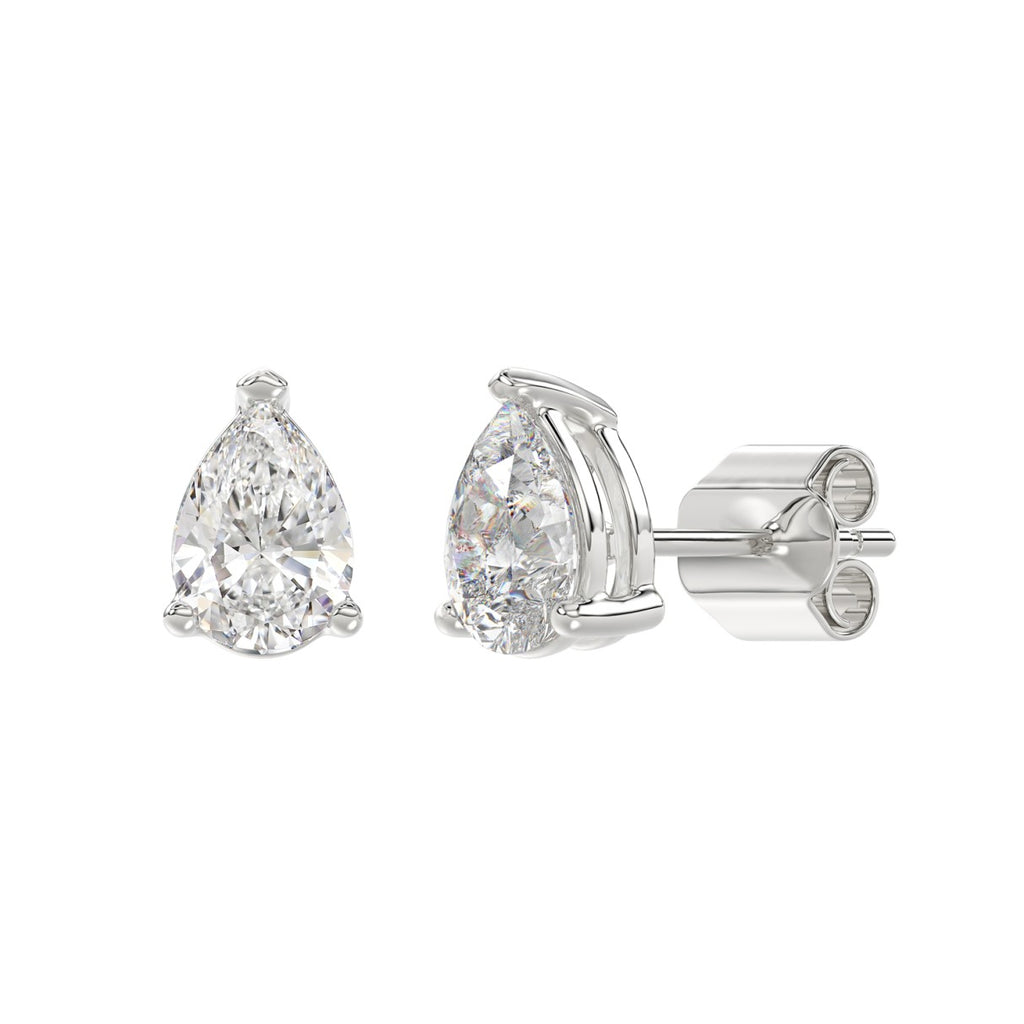 Lab Diamond 3-Prong Pear Stud Earring 10K White Gold - 10K White Gold - 2.5ct