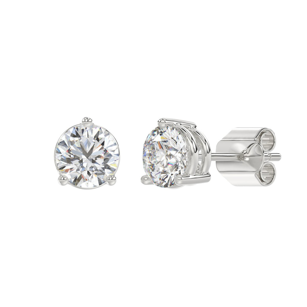 Lab Diamond 3-Prong Round Brilliant Stud Earring 14K White Gold - 14K White Gold - 4ct