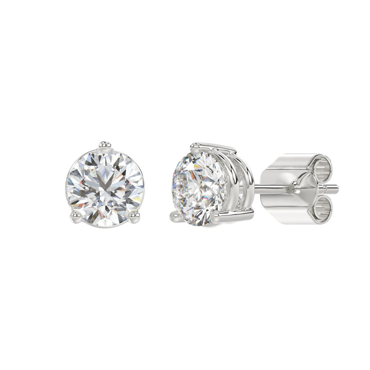 Lab Diamond 3-Prong Round Brilliant Stud Earring 14K White Gold - 14K White Gold - 4ct