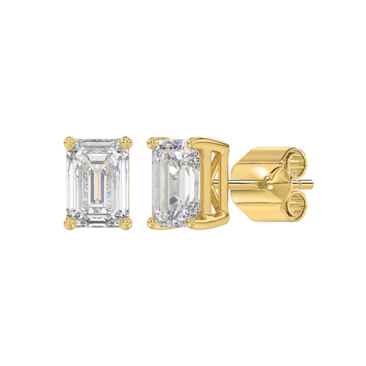Lab Diamond 4-Prong Emerald Cut Stud Earring 14K Yellow Gold - 14K Yellow Gold - 2.5ct