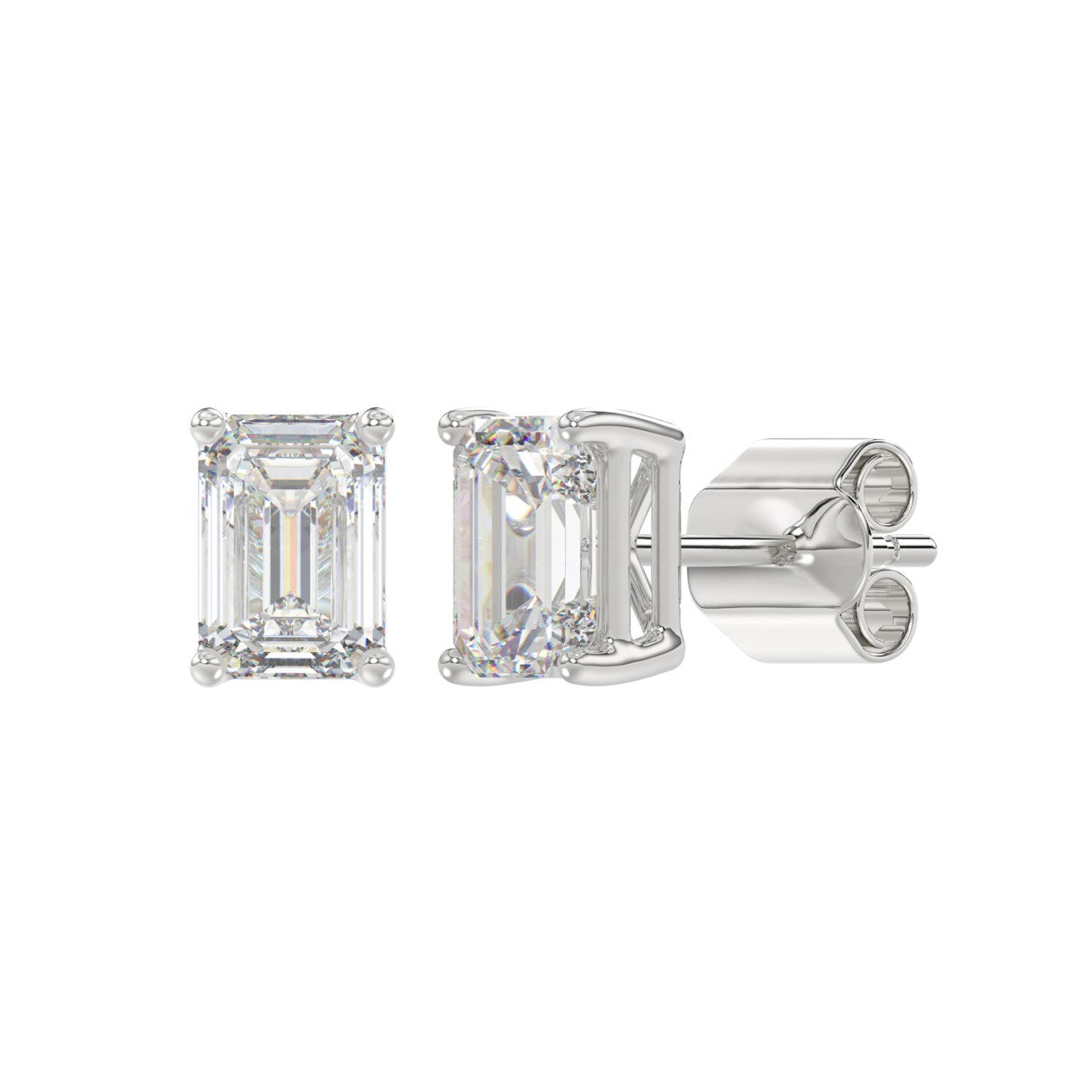 Lab Diamond 4-Prong Emerald Cut Stud Earring 14K White Gold - 14K White Gold - 2.5ct