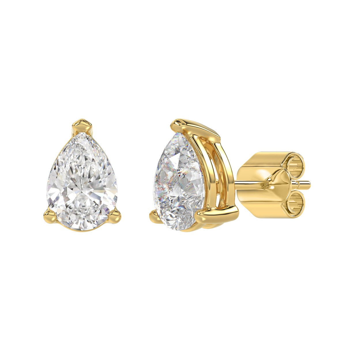 Lab Diamond 3-Prong Pear Stud Earring 14K Yellow Gold - 14K Yellow Gold - 4ct