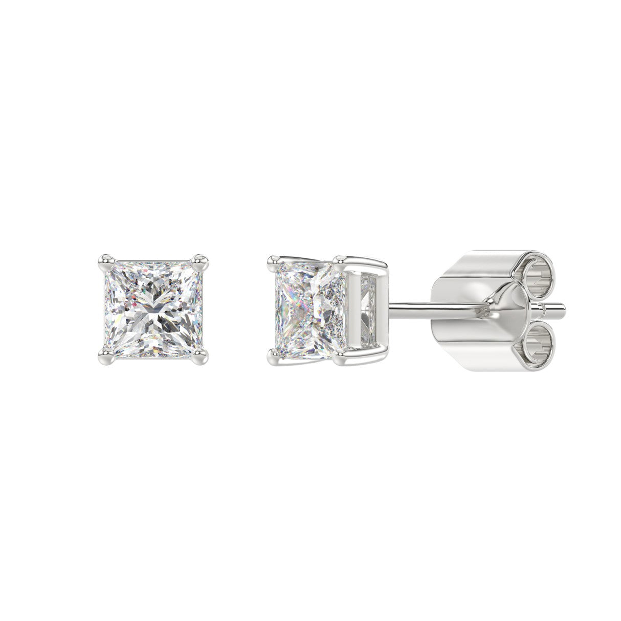 Lab Diamond 4-Prong Princess Stud Earring 14K White Gold - 14K White Gold - 1.5ct