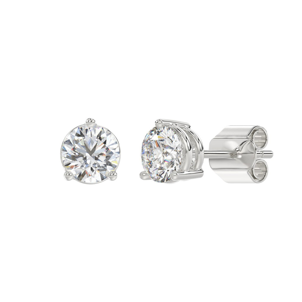Lab Diamond 3-Prong Round Brilliant Stud Earring 10K White Gold - 10K White Gold - 3ct