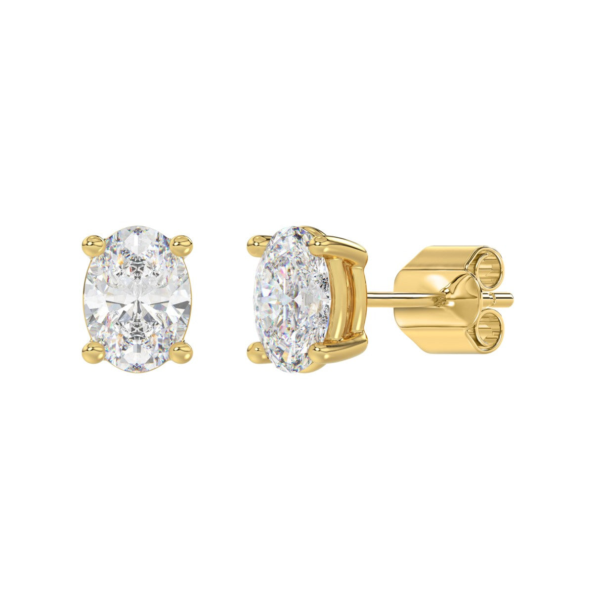 Lab Diamond 4-Prong Oval Stud Earring 10K Yellow Gold - 10K Yellow Gold - 3ct