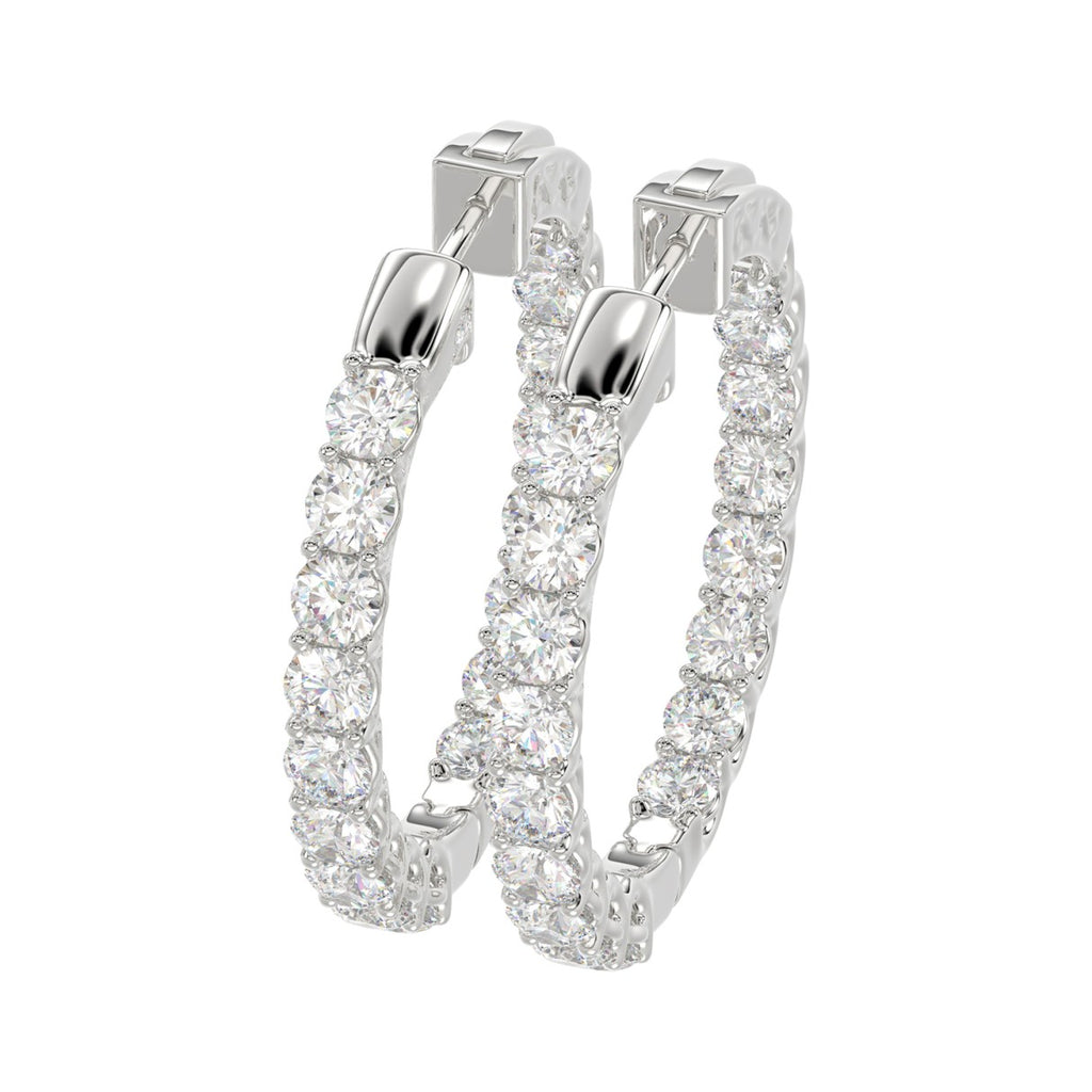 Lab Diamond Inside-Out Round Hoop Earring 10K White Gold - 10K White Gold - 3ct
