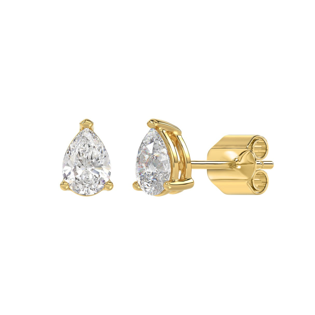 Lab Diamond 3-Prong Pear Stud Earring 10K Yellow Gold - 10K Yellow Gold - 1.5ct