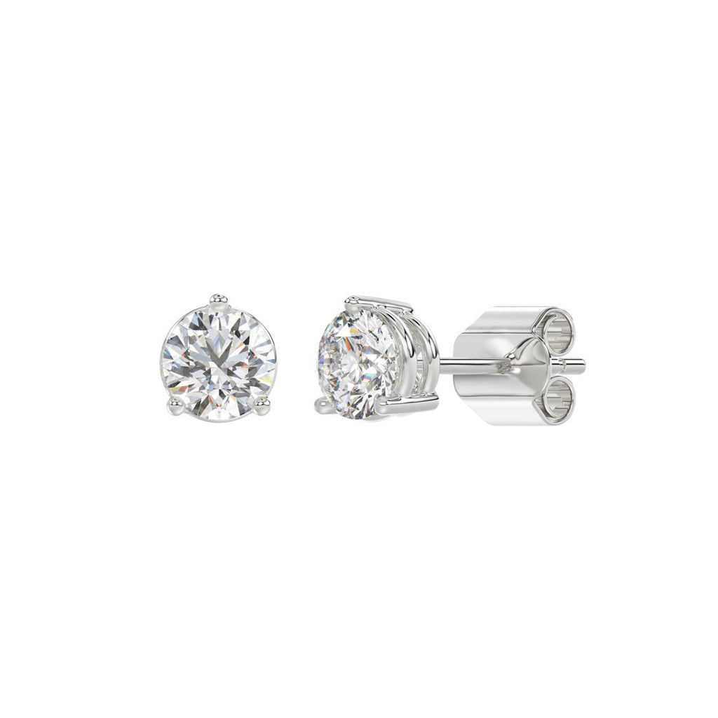 3 Prong Basket Pushback Stud Earrings - 14K White Gold - 1.5ct