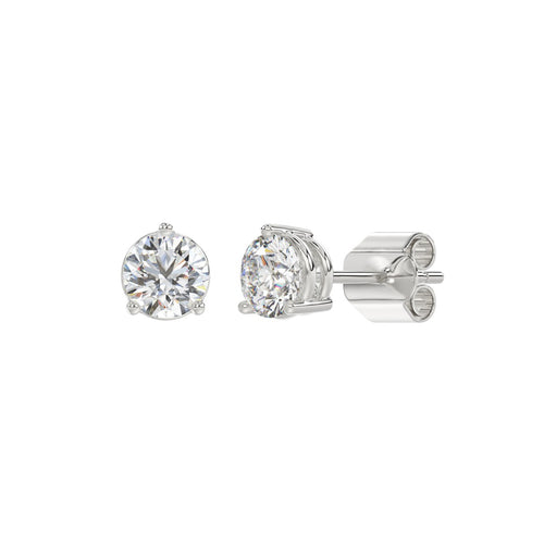3 Prong Basket Pushback Stud Earrings - 14K White Gold - 1.5ct