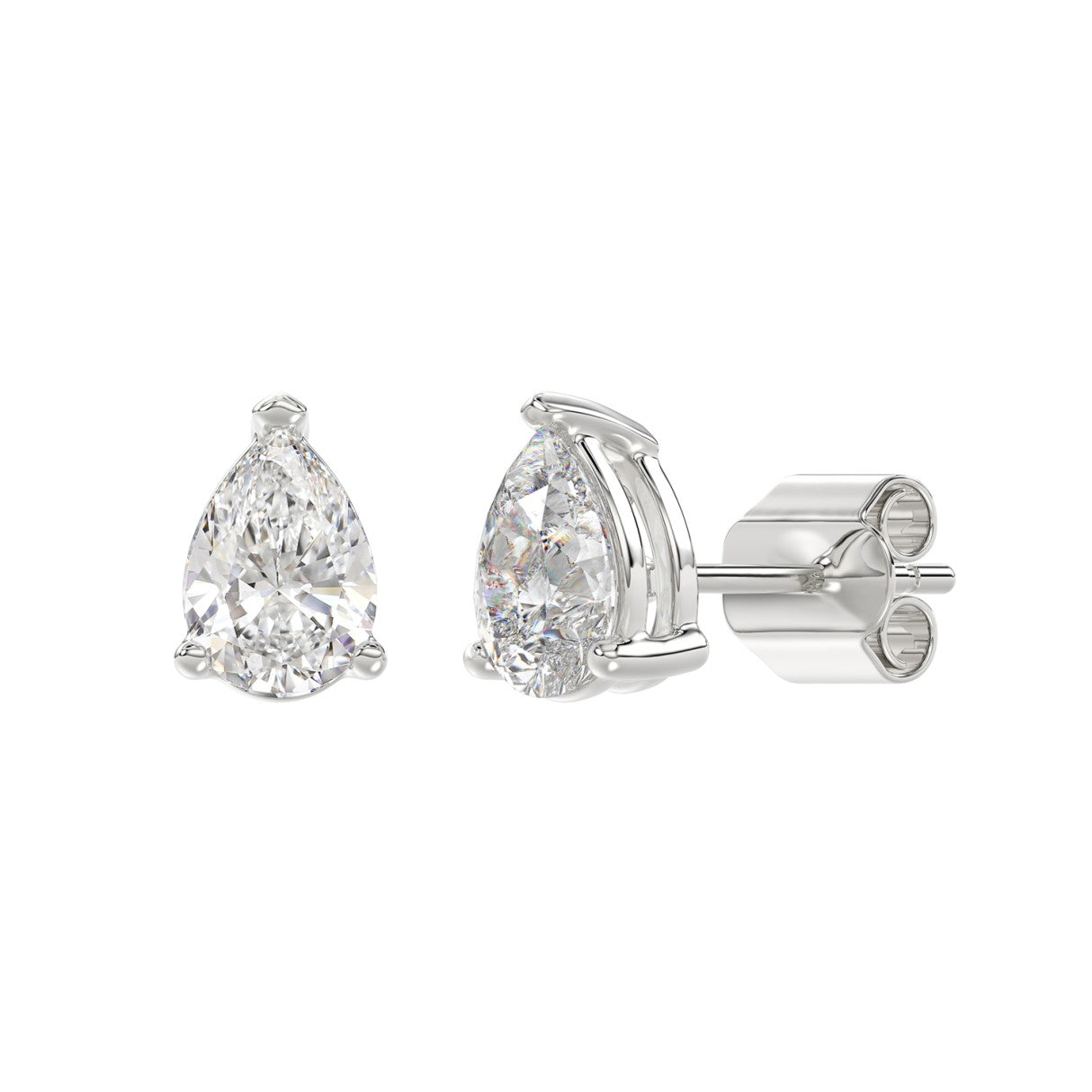 Lab Diamond 3-Prong Pear Stud Earring 14K White Gold - 14K White Gold - 2.5ct