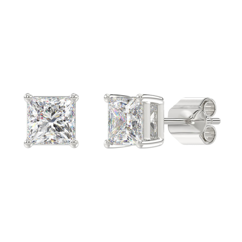 Lab Diamond 4-Prong Princess Stud Earring 10K White Gold - 10K White Gold - 3ct