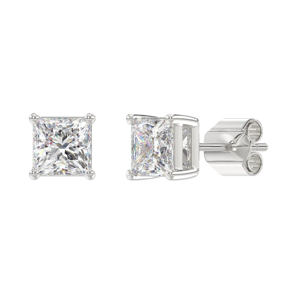 Lab Diamond 4-Prong Princess Stud Earring 10K White Gold - 10K White Gold - 3ct