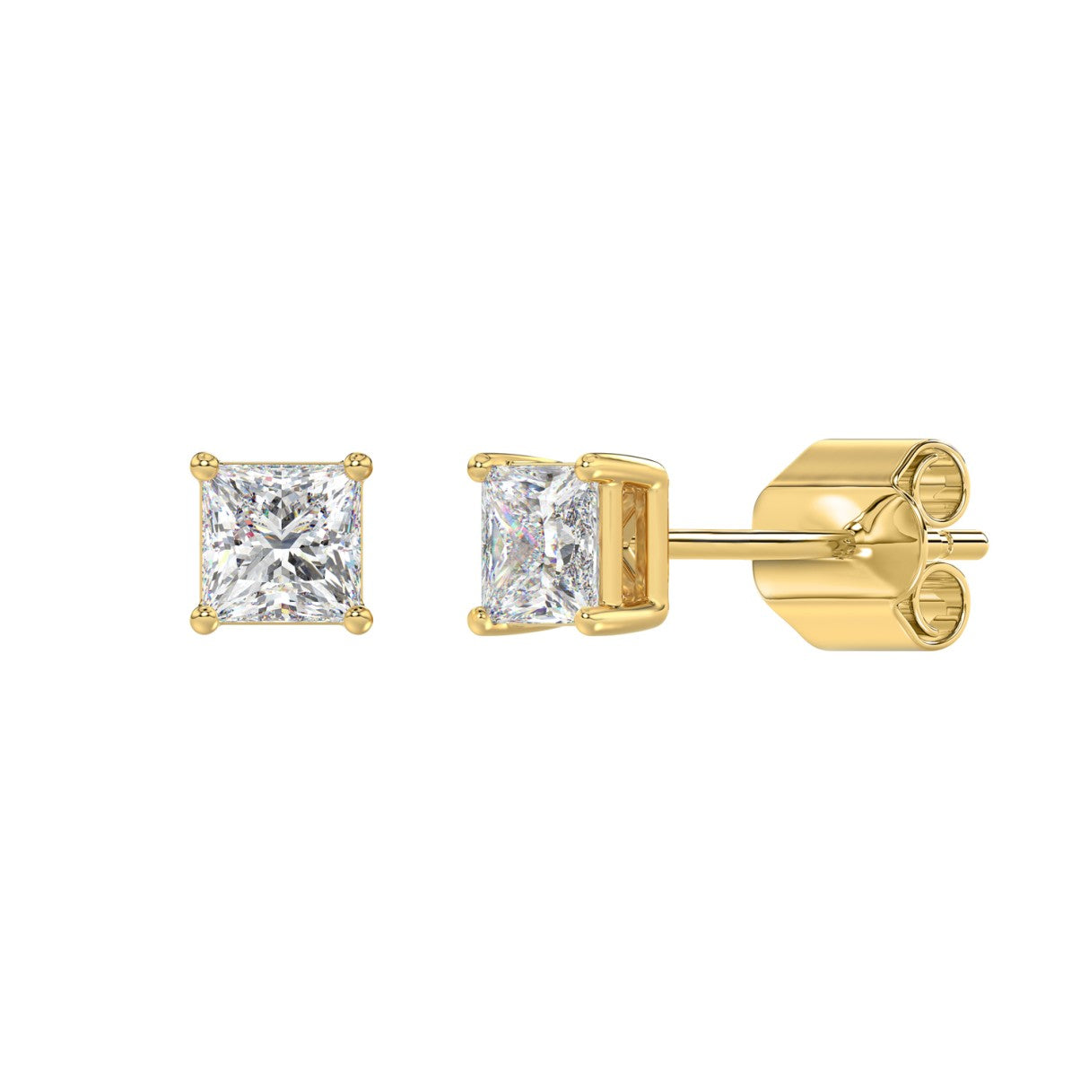 Lab Diamond 4-Prong Princess Stud Earring 10K Yellow Gold - 10K Yellow Gold - 1ct