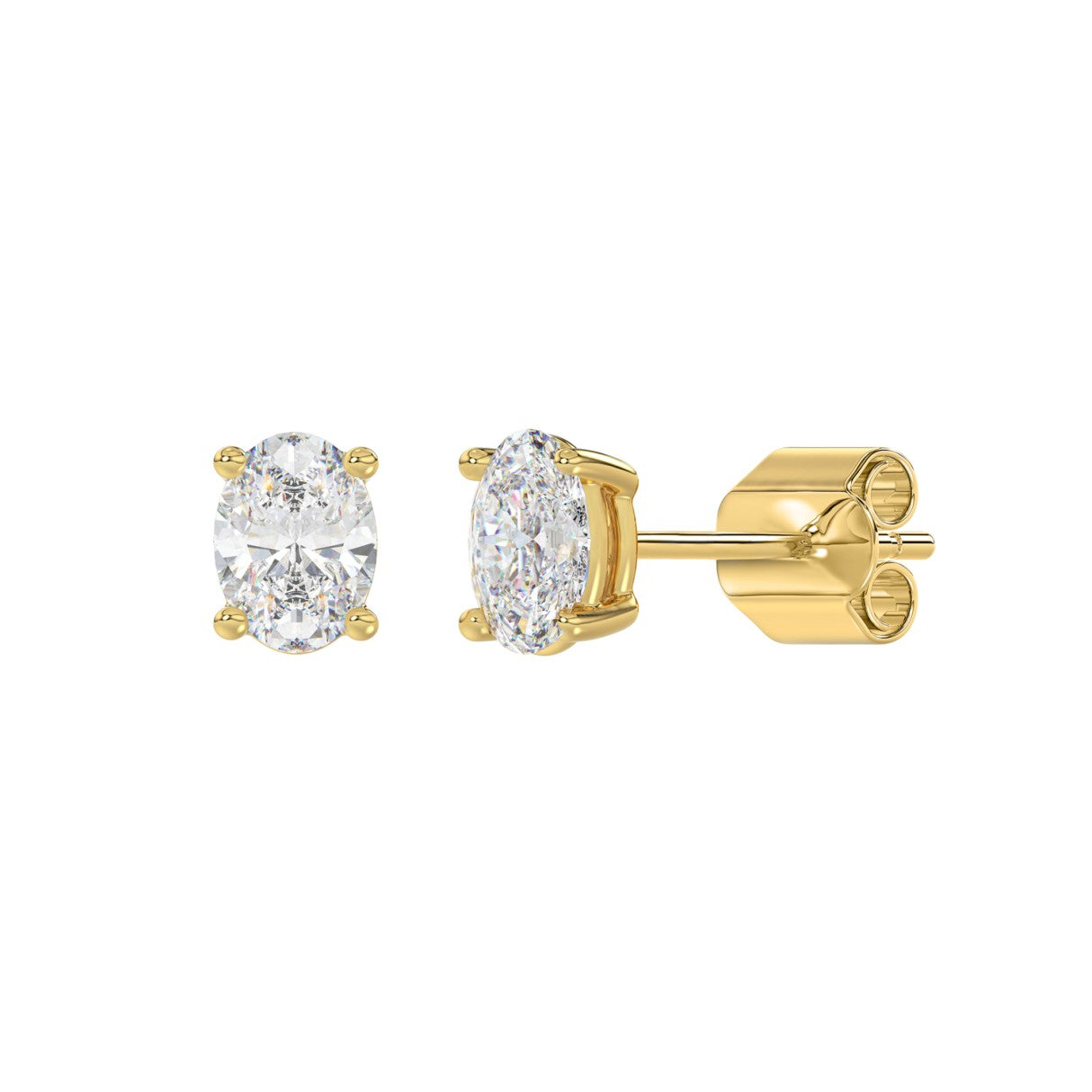 Lab Diamond 4-Prong Oval Stud Earring 10K Yellow Gold - 10K Yellow Gold - 1.5ct